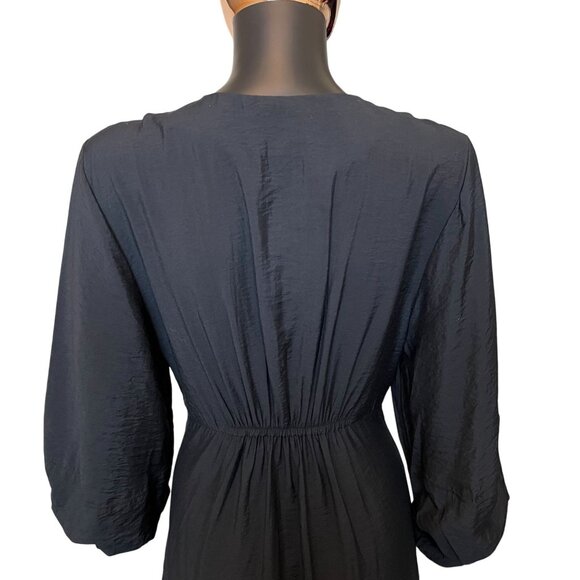 Mango MNG Black Tencel Midi Dress Zip Front Long Sleeve NWT - Picture 9 of 13